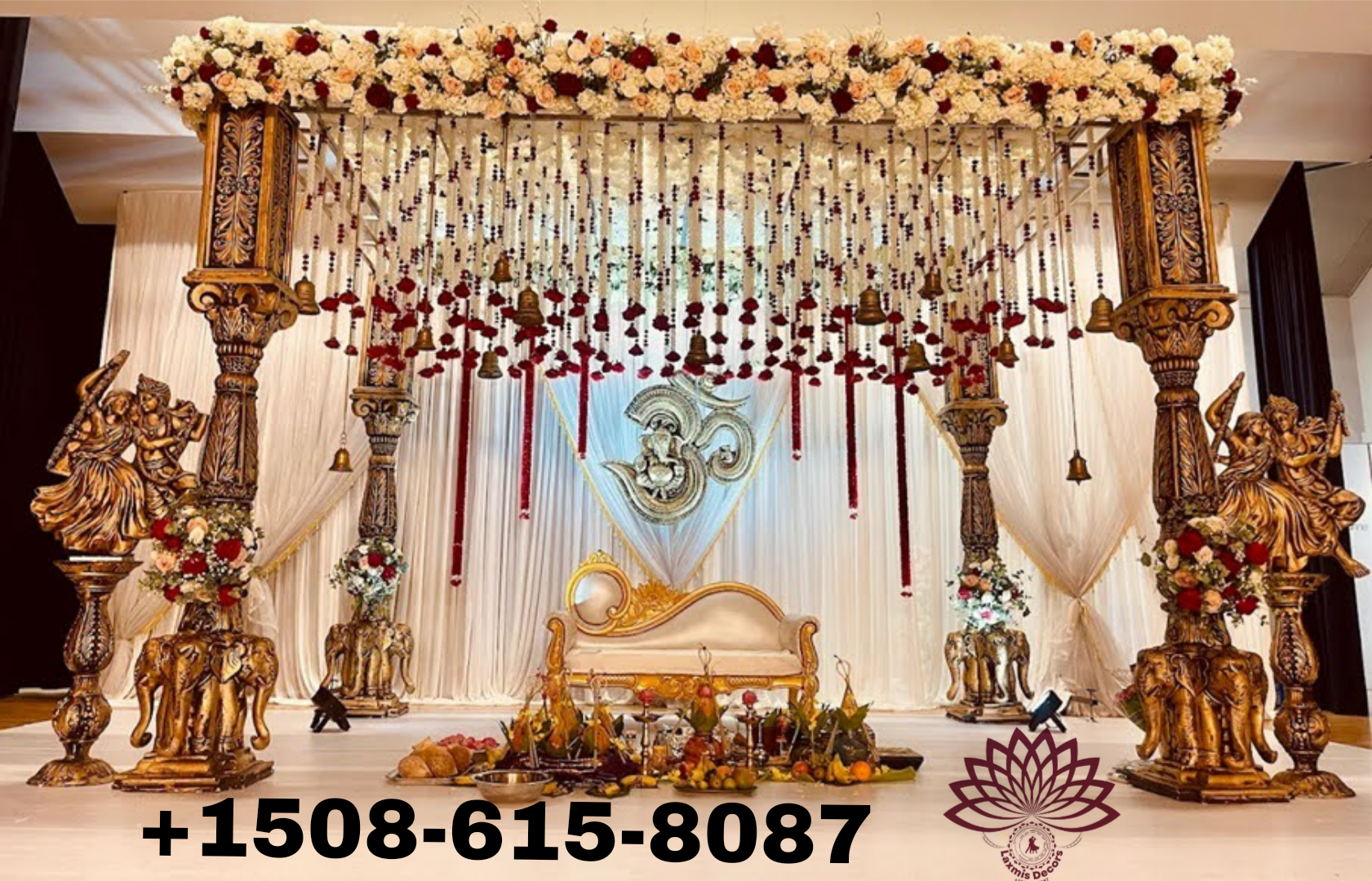 Golden mandap columns decor